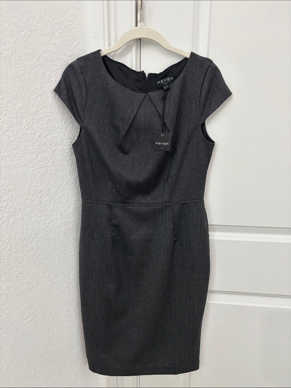 Fever Charcoal Midi Sheath Dress with Cap Sleeves professional dress